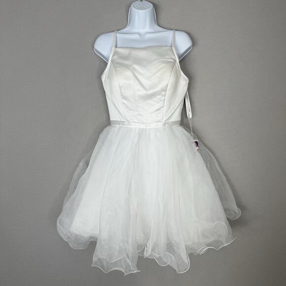 Mori Lee Dresses & Skirts - Morilee Satin Tulle Mini Dress Womens 4 White Fit & Flare Bridal Cocktail Formal